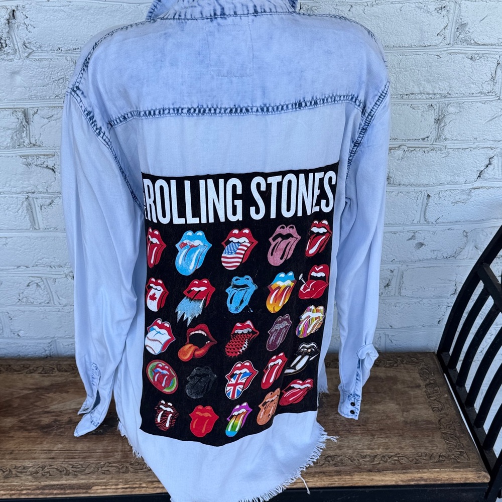 Rolling Stones Graphic Denim Shirt - Light Blue
